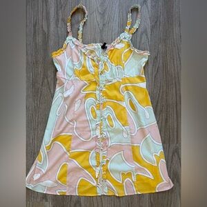 Vero Moda Pastel Swirl Ruffle Sundress in Yellow, Pink & Mint